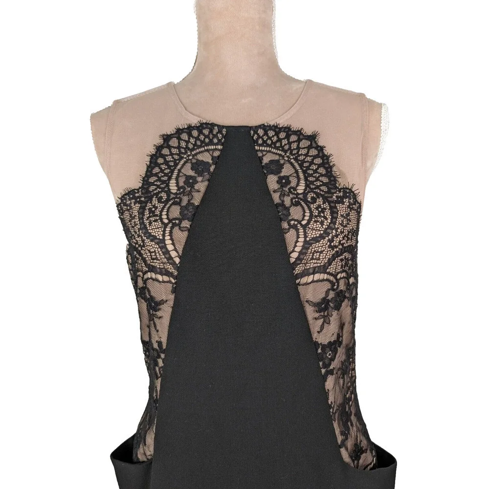 BCBG Max Azria "Avrey" NWT Black Beige Mesh Lace Nude Lining Dress 8 - Picture 4 of 13